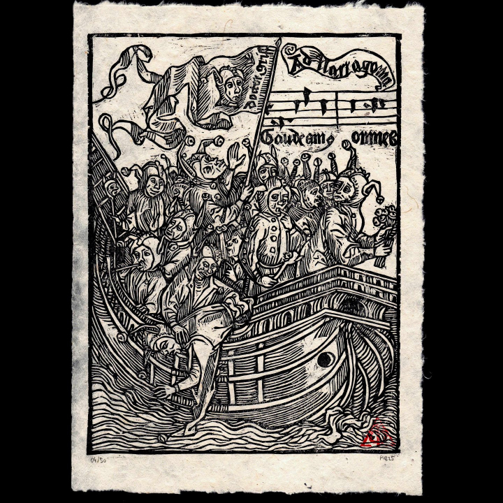 Nef des Fous - Gravure de Sébastien Brant (1494) | Estampe Médiévale Atelier du PIB