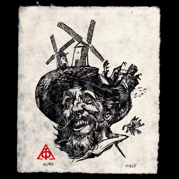 Don Quichotte, d'après Rodrigo Roig, papier lokta
