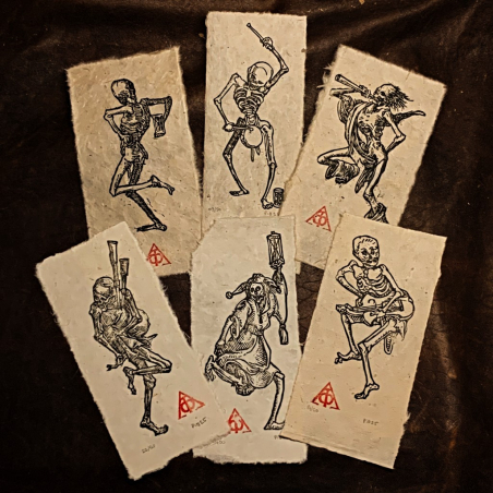 Les 6 squelettes du Pack "Memento Mori" sur papier Lokta