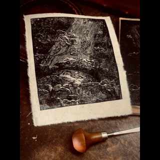 La chute, estampe sur papier lokta