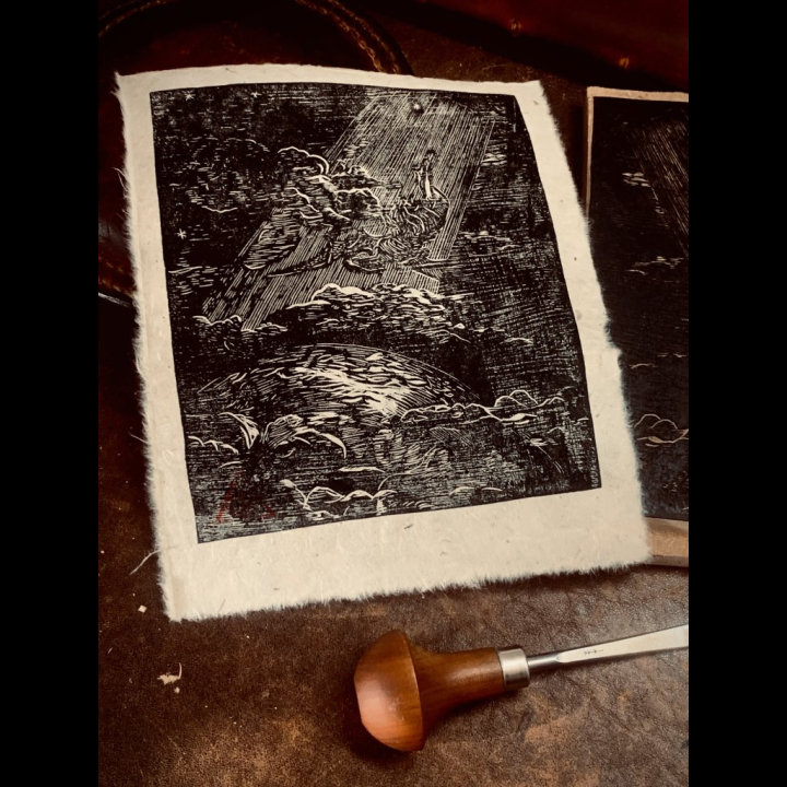 La chute, estampe sur papier lokta