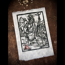 Saint Christophe : Gravure sur bois (Salus Animae)
