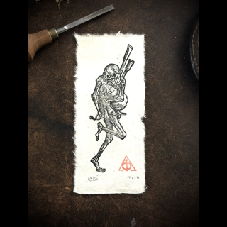 Estampe Danse Macabre Joueur de Cornemuse Lokta