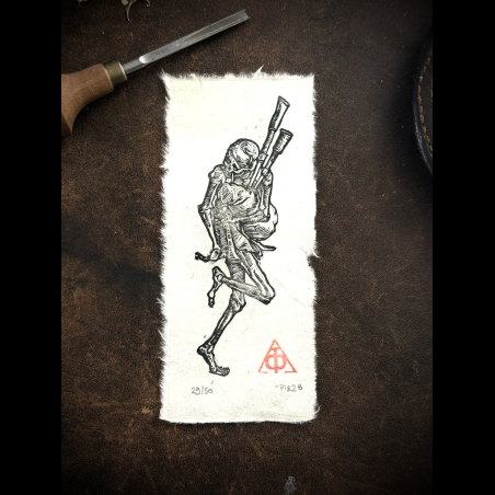 Estampe Danse Macabre Joueur de Cornemuse Lokta