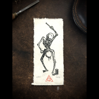 Estampe Danse Macabre Joueur de Tambour Lokta