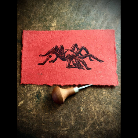 Arachné, gravure sur bois, d'après Gustave Doré, sur papier lokta rouge
