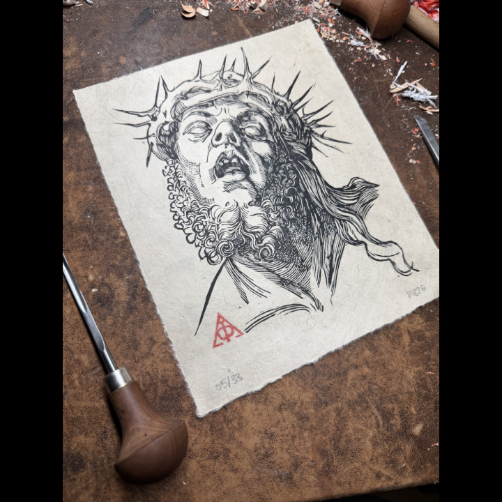 Estampe du Christ de Douleurs, d'après Albrecht Dürer sur papier Lokta