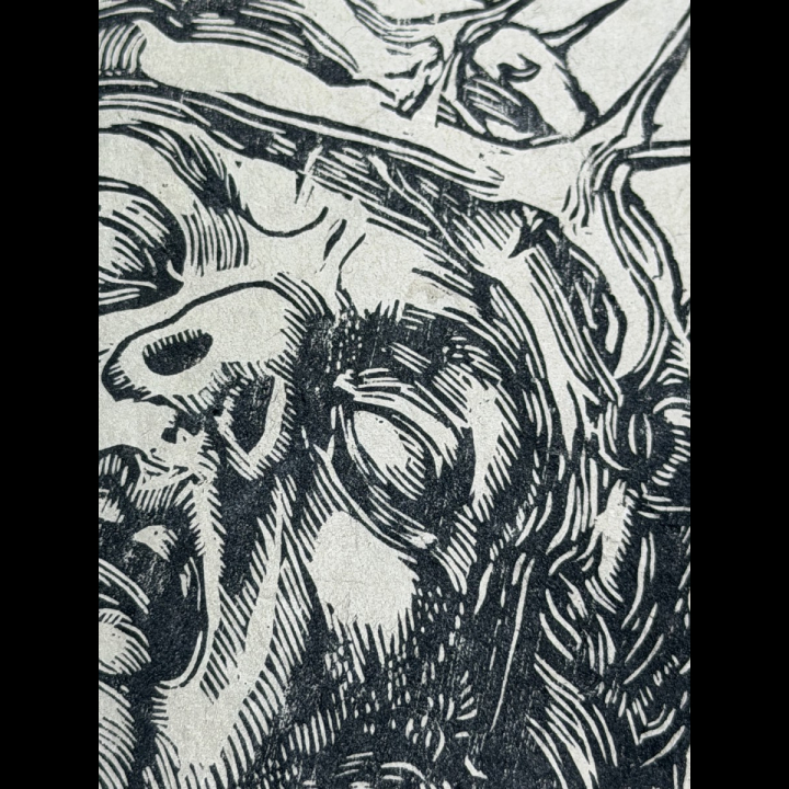Détails Estampe du Christ de Douleurs, d'après Albrecht Dürer sur papier Lokta