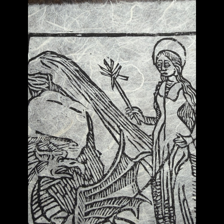 Détails des regards de Sainte Marthe et la Tarasque, Légende Dorée, 1486