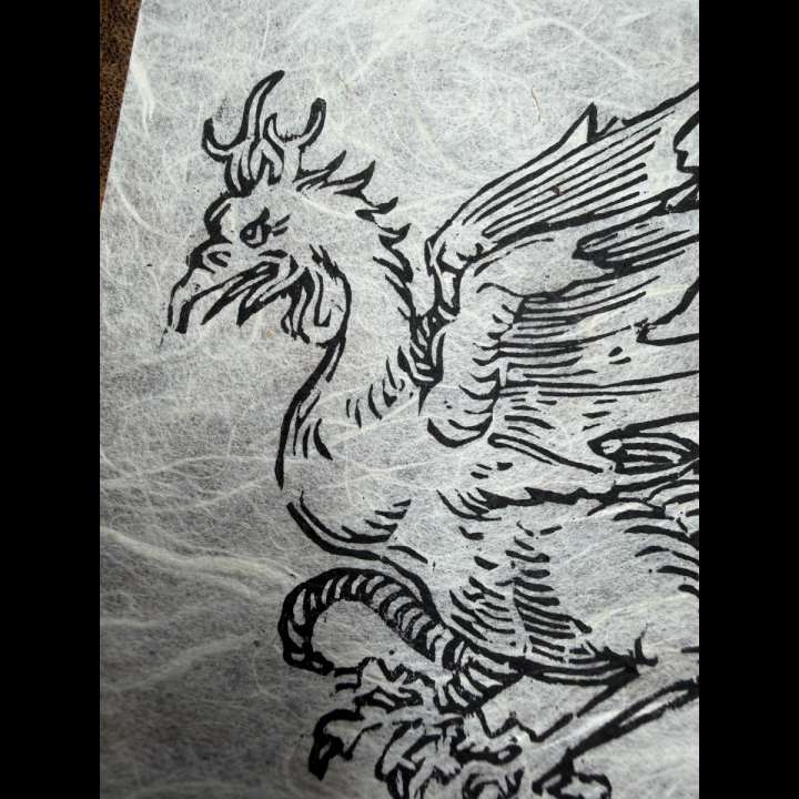 Détails sur l'Estampe du Basilisk de Dürer, papier lokta