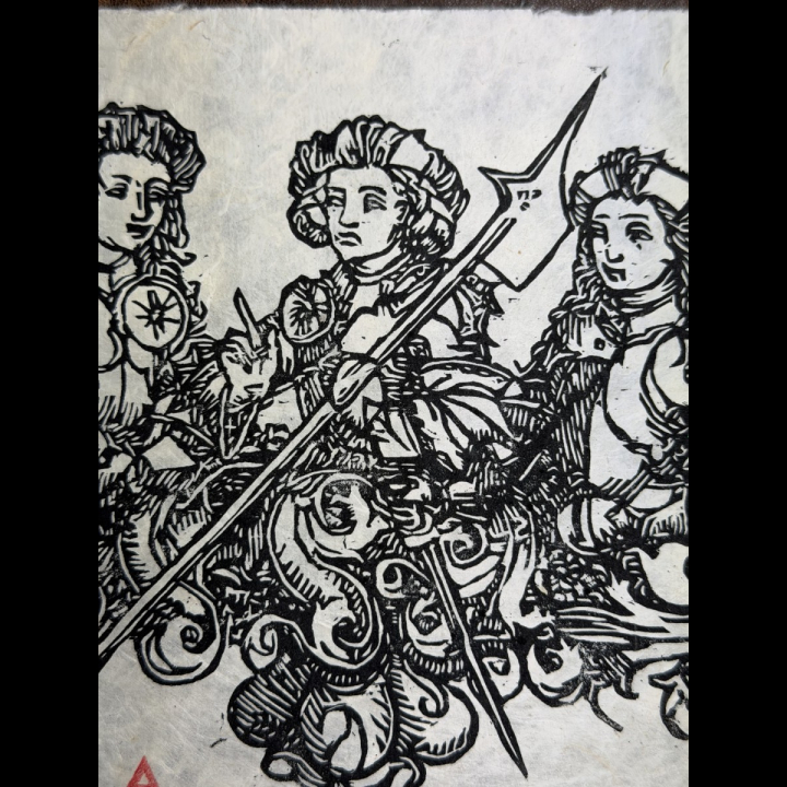 Les Amazones, Chroniques de Nuremberg, sur papier lokta, zoom sur le Centre