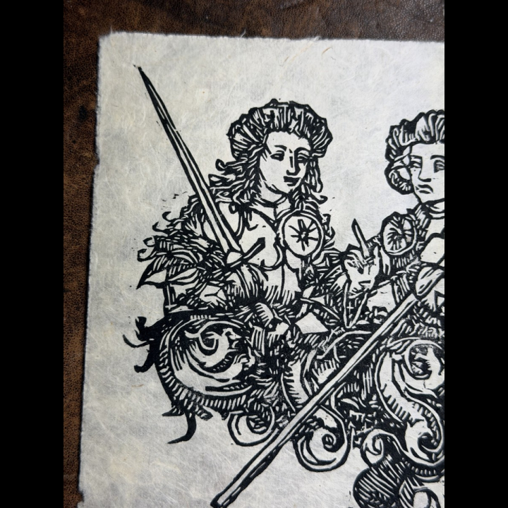 Les Amazones, Chroniques de Nuremberg, sur papier lokta, zoom sur la Gauche