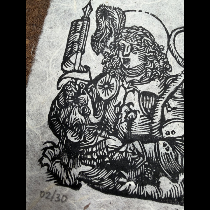 Détails de l'estampe de Saint Georges, Buste, Chronique de Nuremberg sur papier Murier