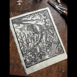Estampe du Vigneron, d'après Jost Amman, sur papier Lokta