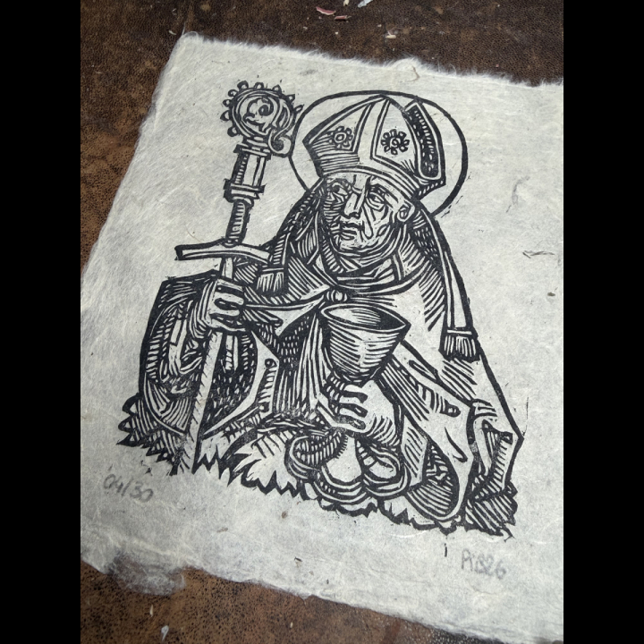 estampe buste Saint Eloi Chroniques de Nuremberg détail