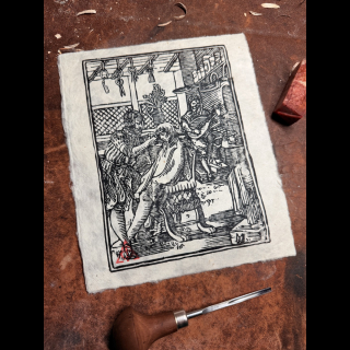 Hairdresser's print by Myriam Black and Pib on lokta paper