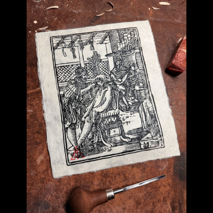 Hairdresser's print by Myriam Black and Pib on lokta paper