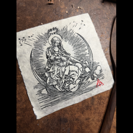 vierge et l'enfant, d'après Albrecht Dürer, papier lokta