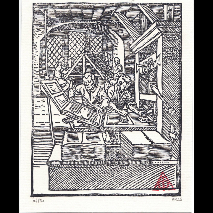 Estampe de l'Imprimeur, d'après Jost Amman (1568) | L'Atelier du PIB
